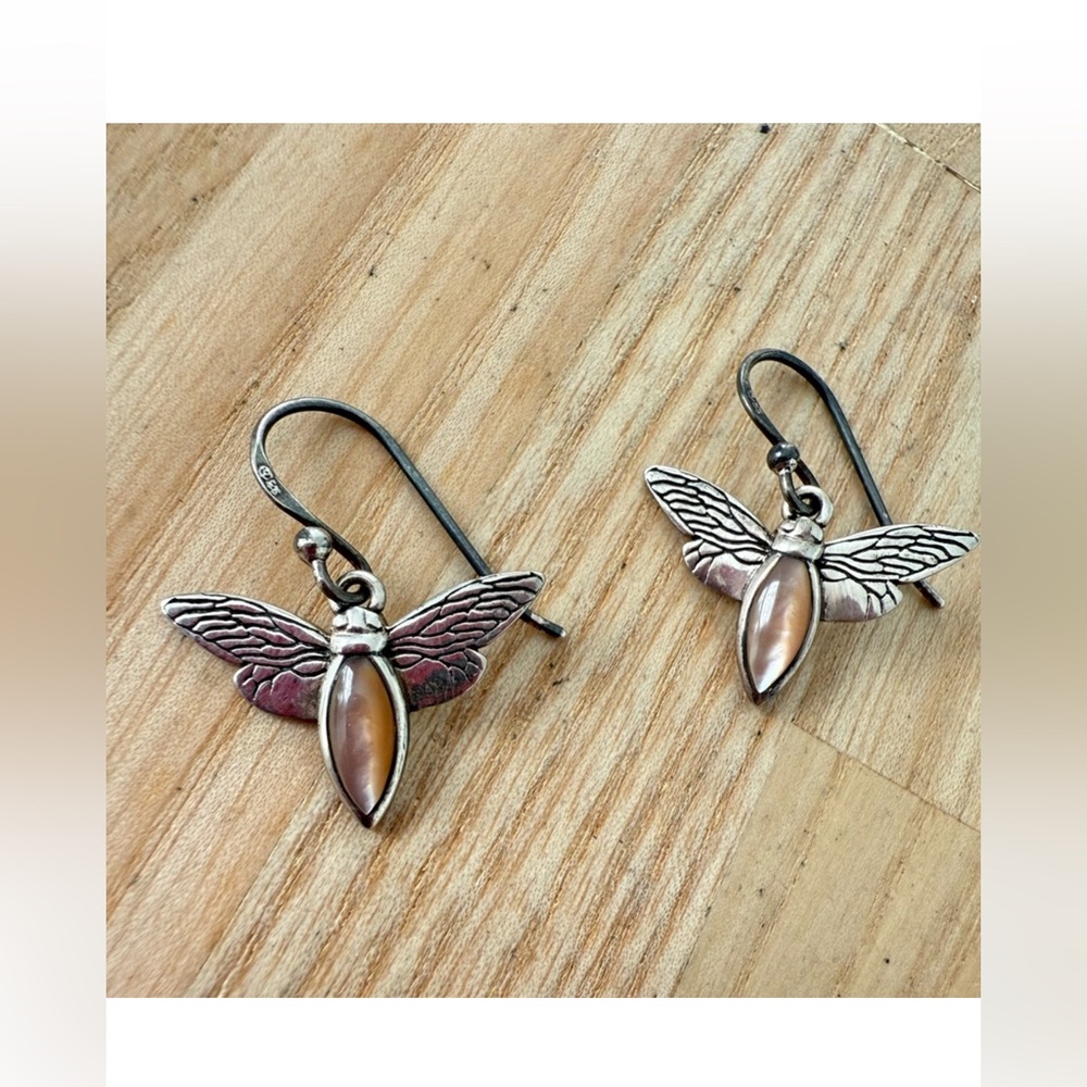 925 Sterling silver brown mother of pearl firefly hook earrings